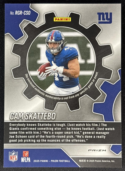 Cam Skattebo 2025 Panini Prizm Rookie Gear Neon Green Pulsar Giants Back
