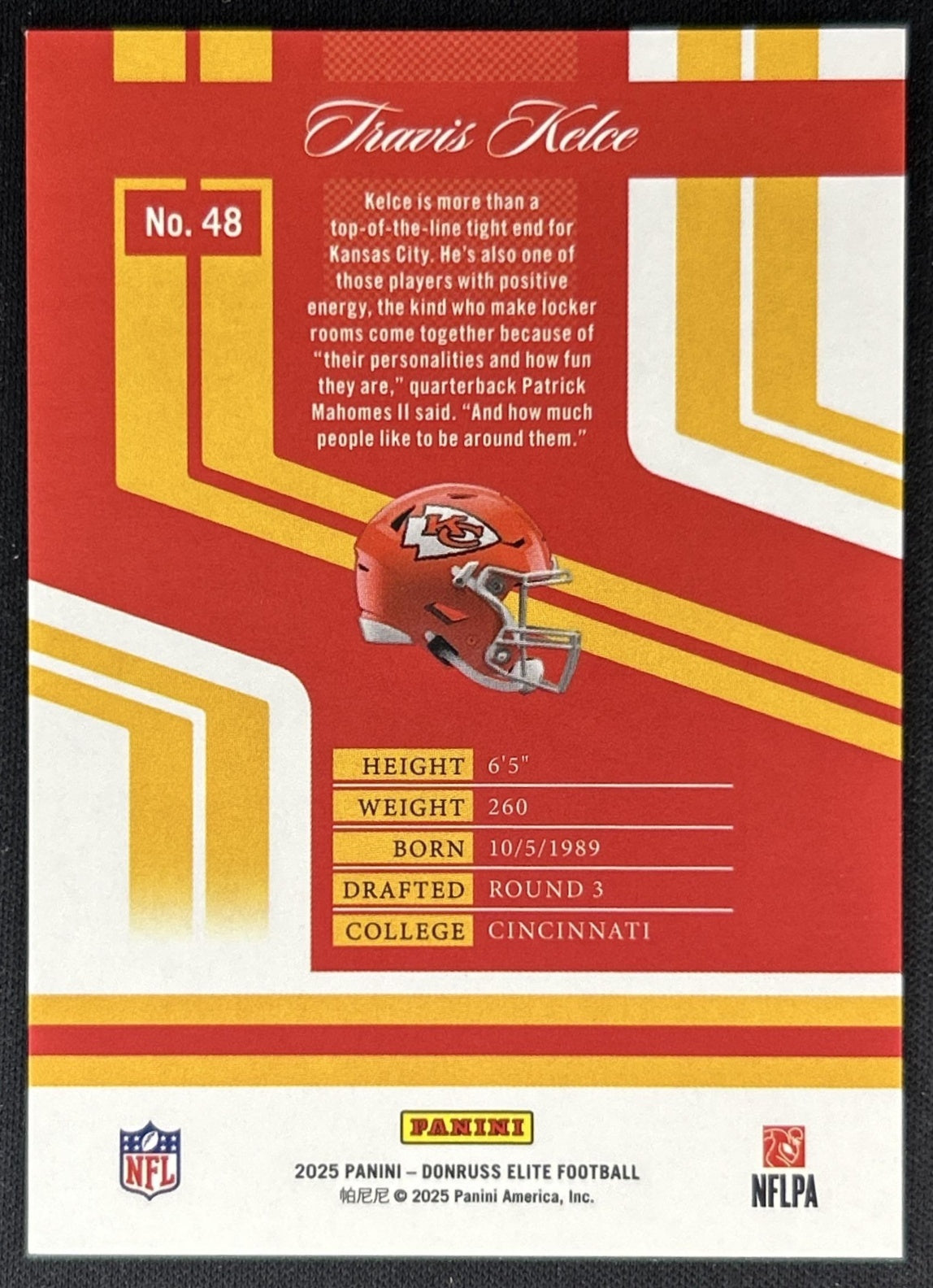 Travis Kelce 2025 Panini Donruss Elite 2007/299 Back