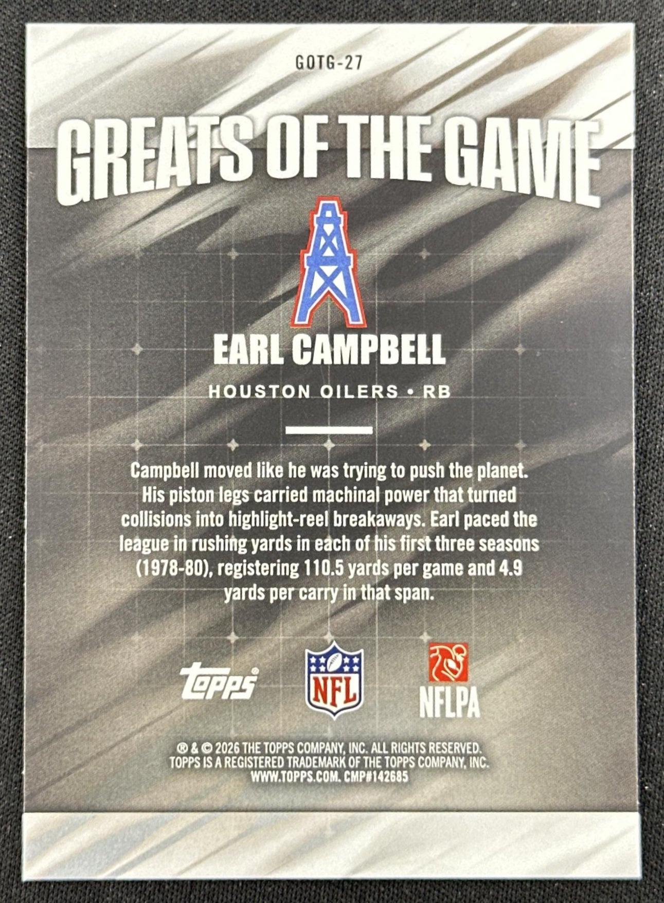 Earl Campbell 2026 Topps Flagship Greats Of The Game Oilers