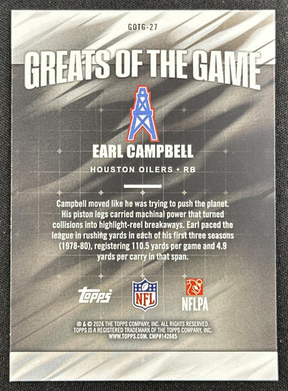 Earl Campbell 2026 Topps Flagship Greats Of The Game Oilers