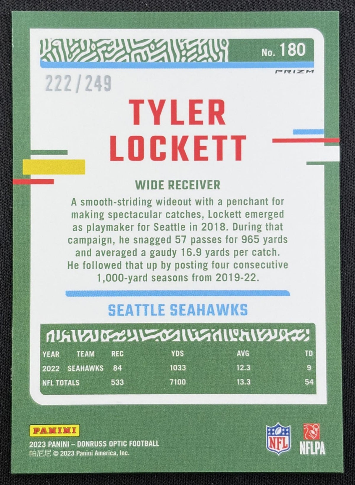 Tyler Lockett 2023 Panini Donruss Optic Orange Prizm /249 Seahawks back