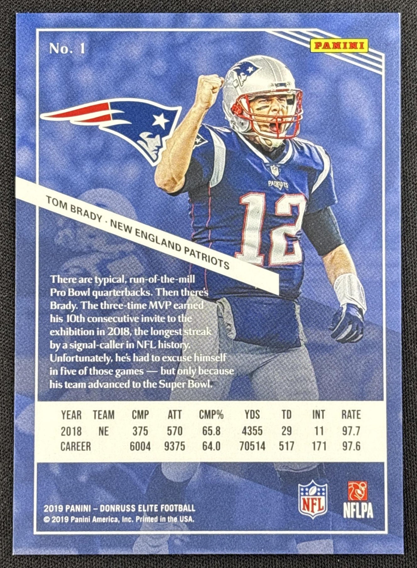 Tom Brady 2019 Panini Donruss Elite Red /299 Patriots - back