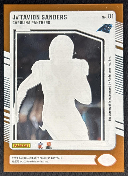 Ja'Tavion Sanders 2024 Clearly Donruss Rated Rookie Auto Orange /249 Panthers Sports Trading Cards