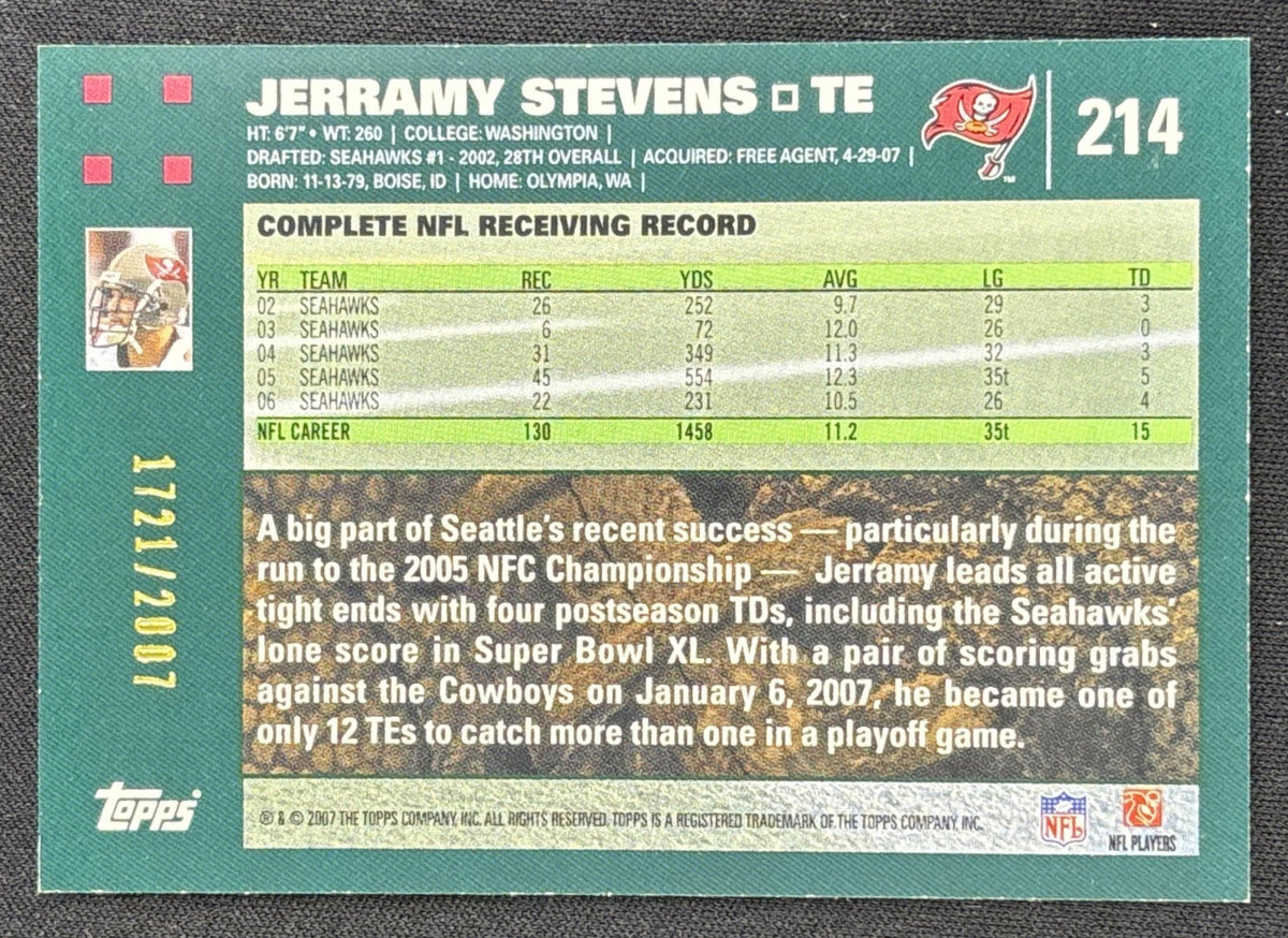 Jerramy Stevens 2007 Topps Copper /2007 Buccaneers