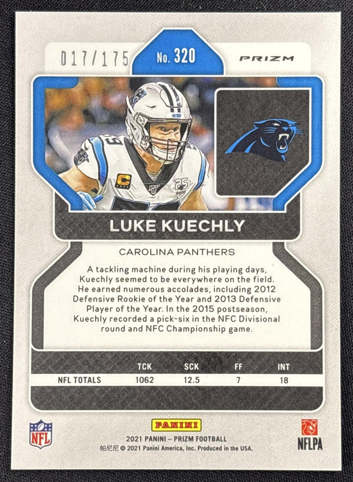 Luke Kuechly 2021 Panini Prizm Hyper /175 Panthers