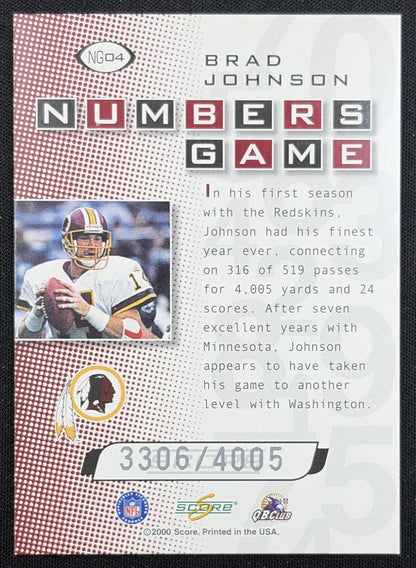 Brad Johnson 2000 Score Numbers Game Silver /4005 Redskins back