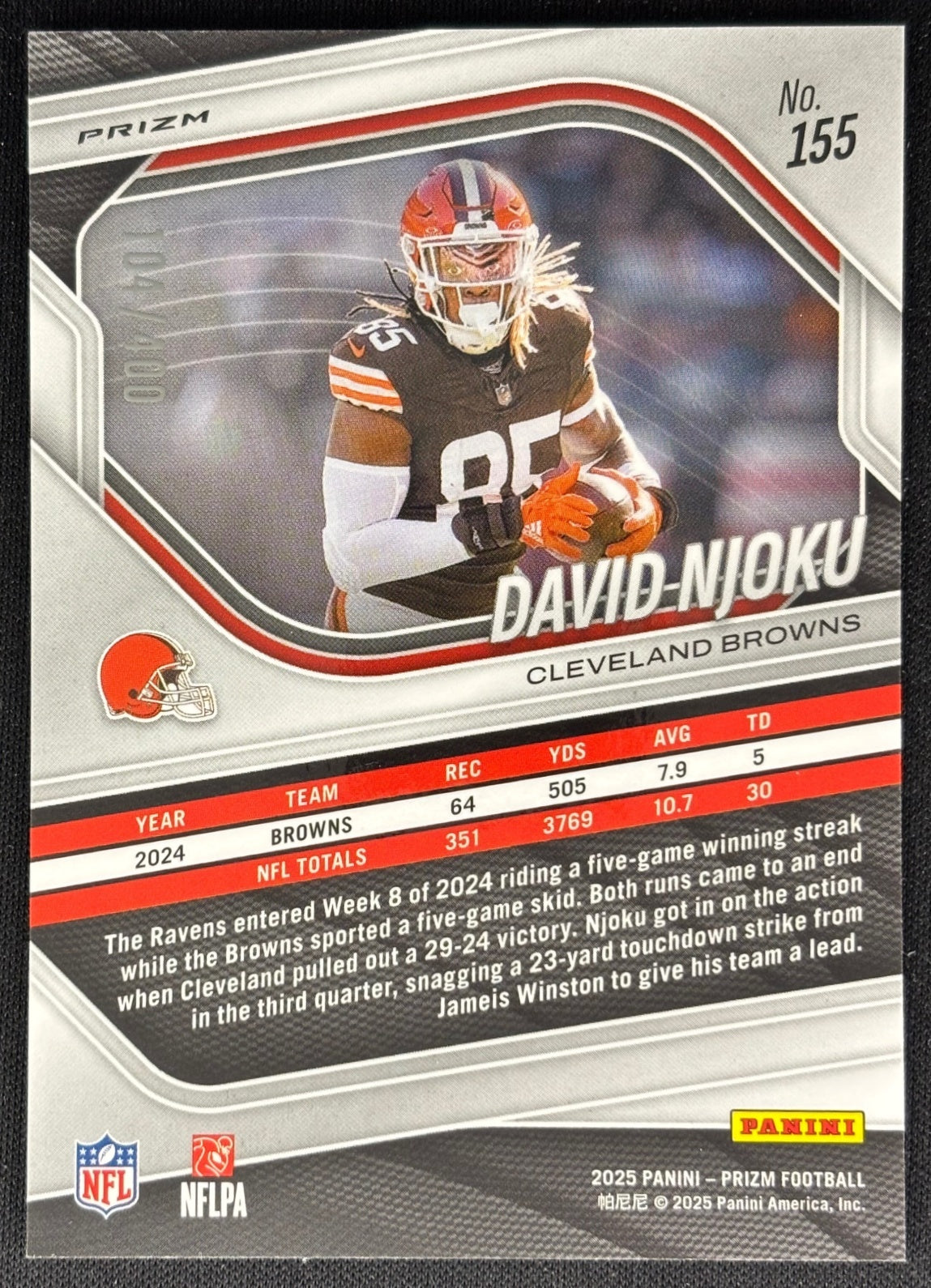 David Njoku 2025 Prizm Pandora /400 Browns Sports Trading Cards