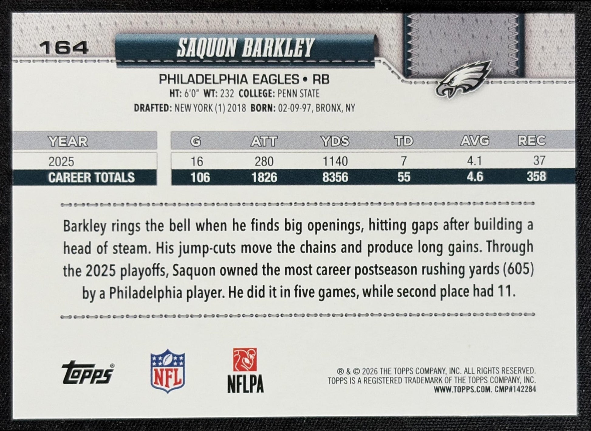 Saquon Barkley 2026 Topps Sandglitter Eagles back