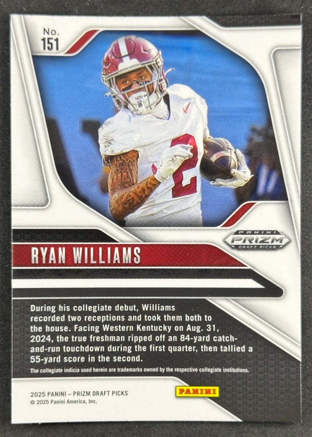 Ryan Williams 2025 Panini Prizm Draft Picks Crimson Tide Sports Trading Cards