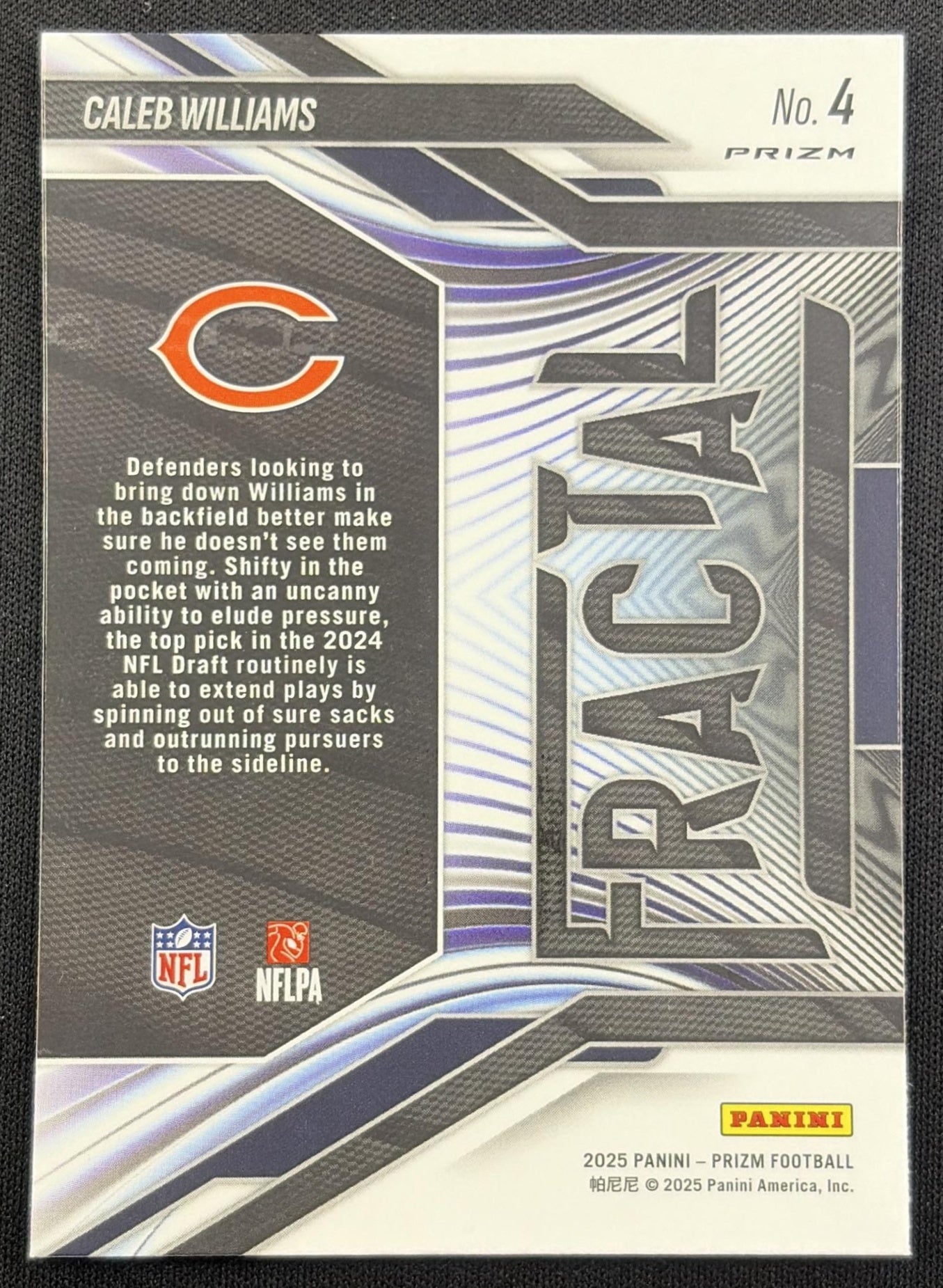 Caleb Williams 2025 Panini Prizm Fractal No Huddle Bears Chicago Bears