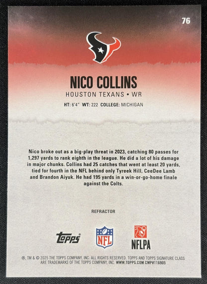 Nico Collins 2025 Topps Signature Class Chrome Veteran White Refractor Texans