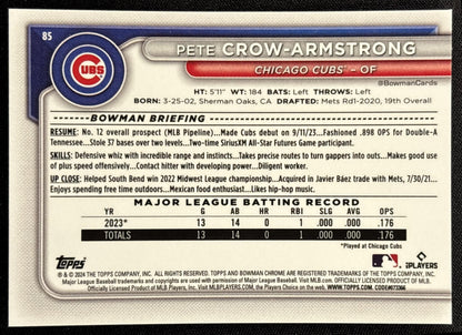 Pete Crow-Armstrong 2024 Bowman Mega Box Mojo Refractor Cubs - back