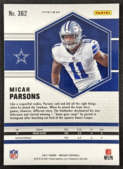 Micah Parsons 2021 Panini Mosaic Prizm Cowboys back