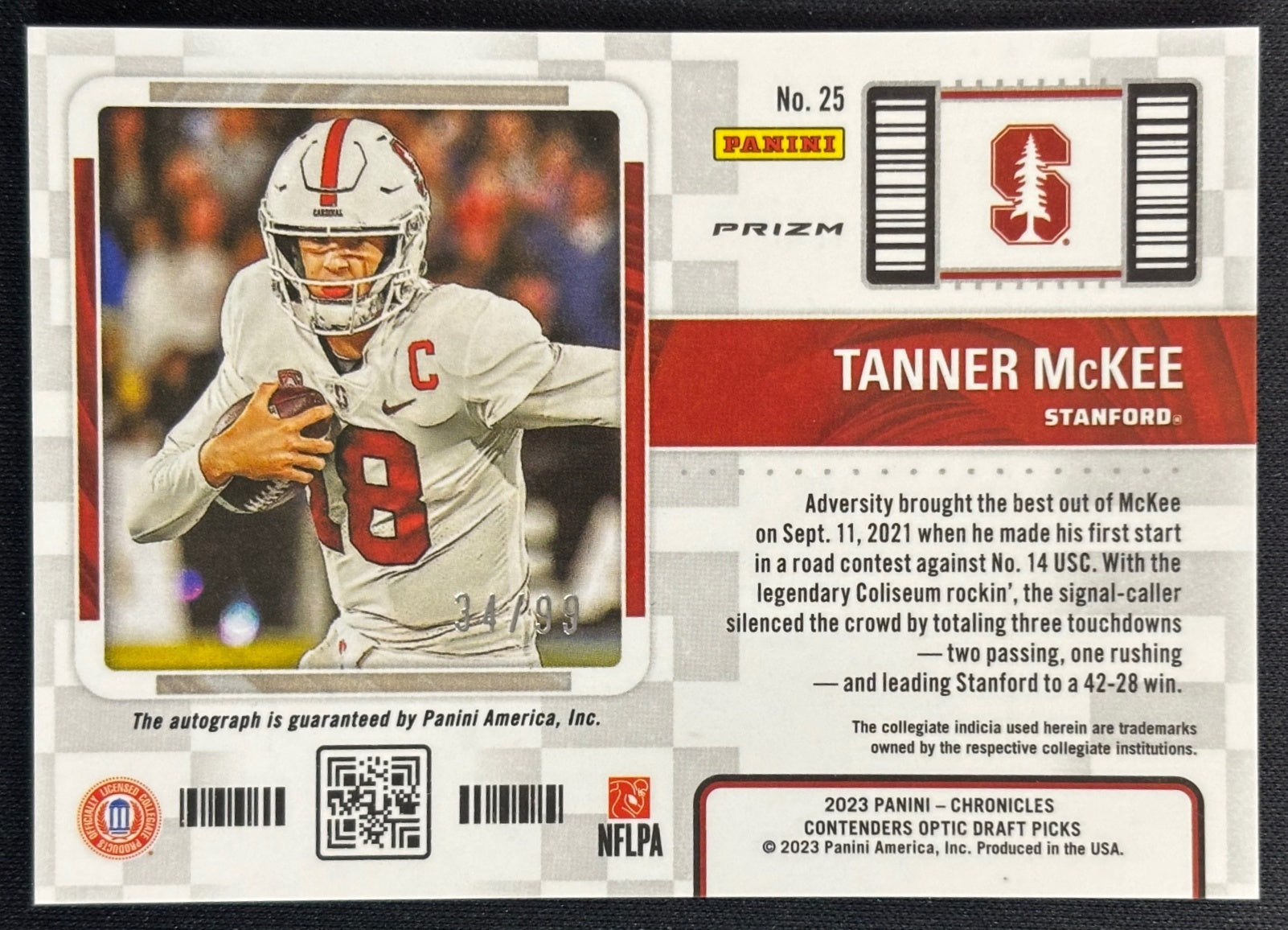 Tanner McKee 2023 Chronicles Draft Picks Contenders Optic Auto Silver /99