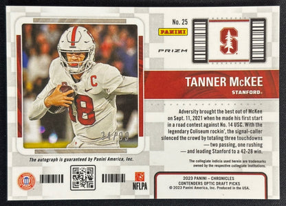 Tanner McKee 2023 Chronicles Draft Picks Contenders Optic Auto Silver /99