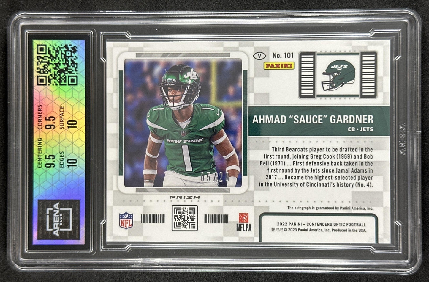 Ahmad "Sauce" Gardner 2022 Panini Contenders Optic Orange Rookie Auto /20 Arena Club 10 & Auto 10