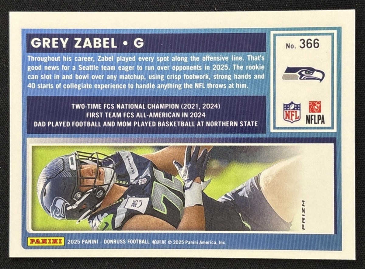 Grey Zabel 2025 Panini Donruss Optic Rated Rookies Preview Red & Green Seahawks - back