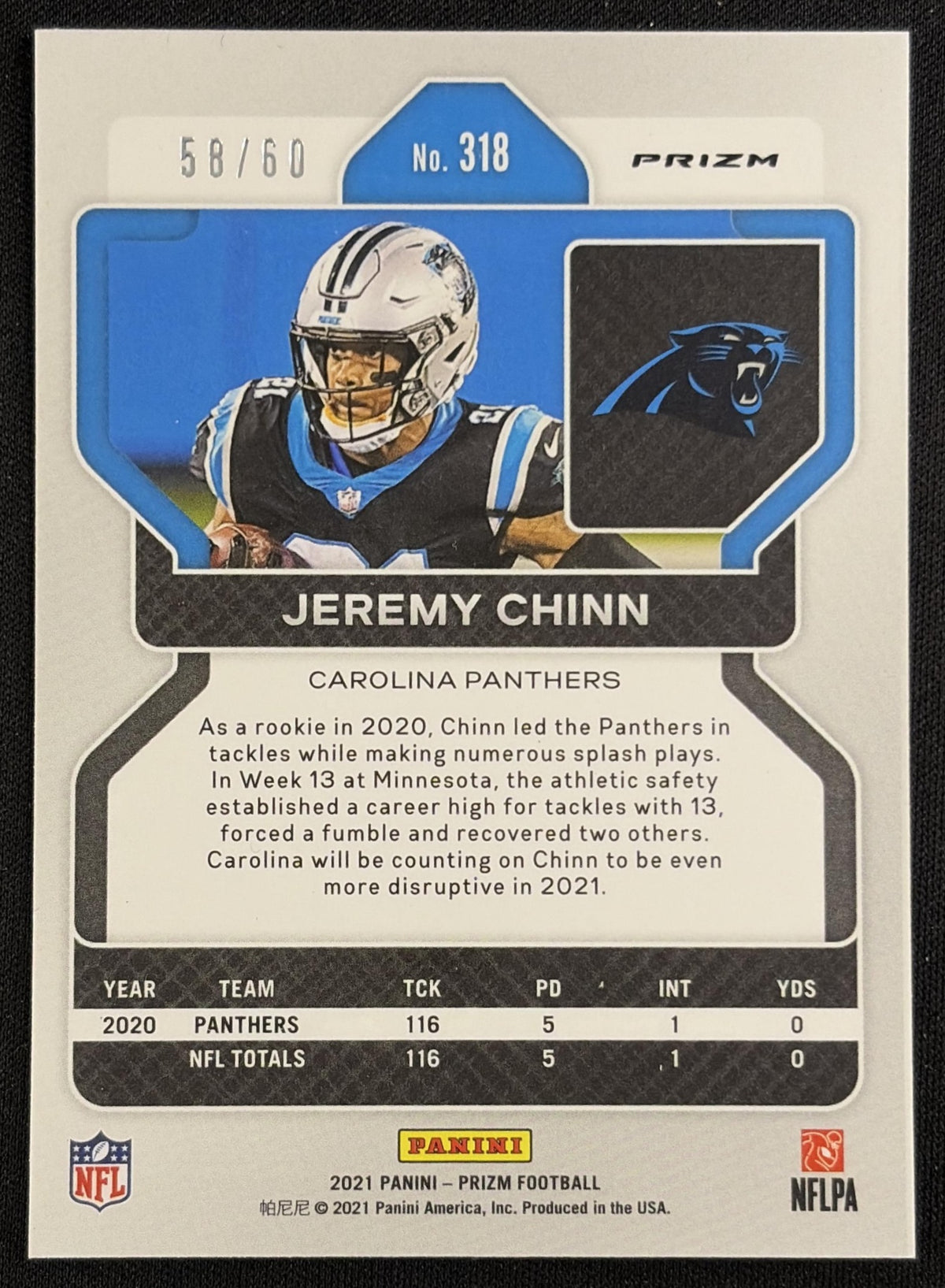 Jeremy Chinn 2021 Panini Prizm Orange Wave /60 Panthers