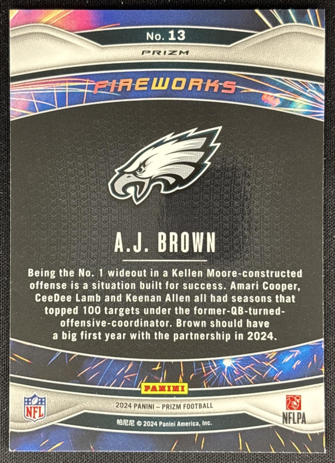 A.J. Brown 2024 Panini Prizm Fireworks Green Wave Eagles Patriots Sports Trading Cards