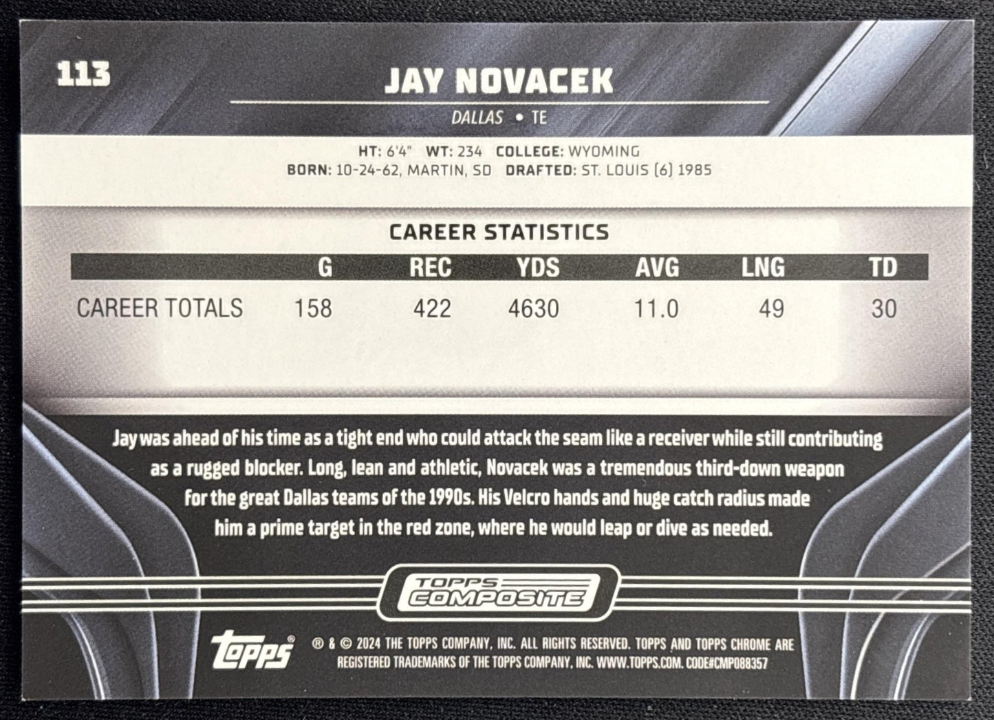 Jay Novacek 2023 Topps Composite Chrome Black Green Refractor /99 Cowboys back