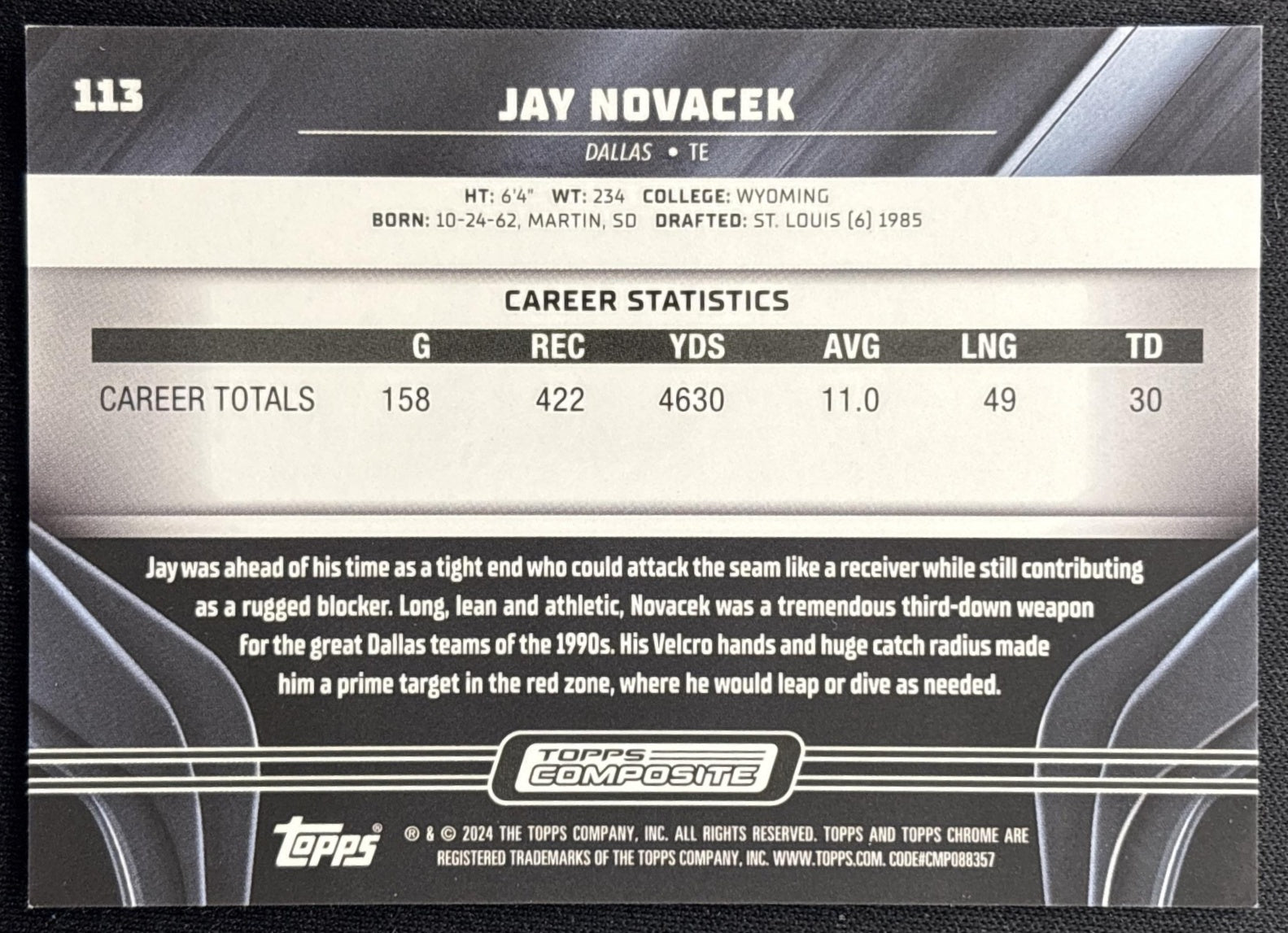 Jay Novacek 2023 Topps Composite Chrome Black Green Refractor /99 Cowboys back