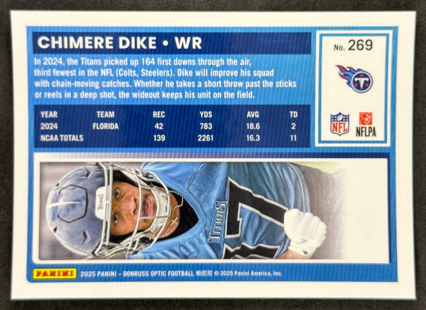 Chimere Dike 2025 Donruss Optic Rated Rookie Titans Sports Trading Card