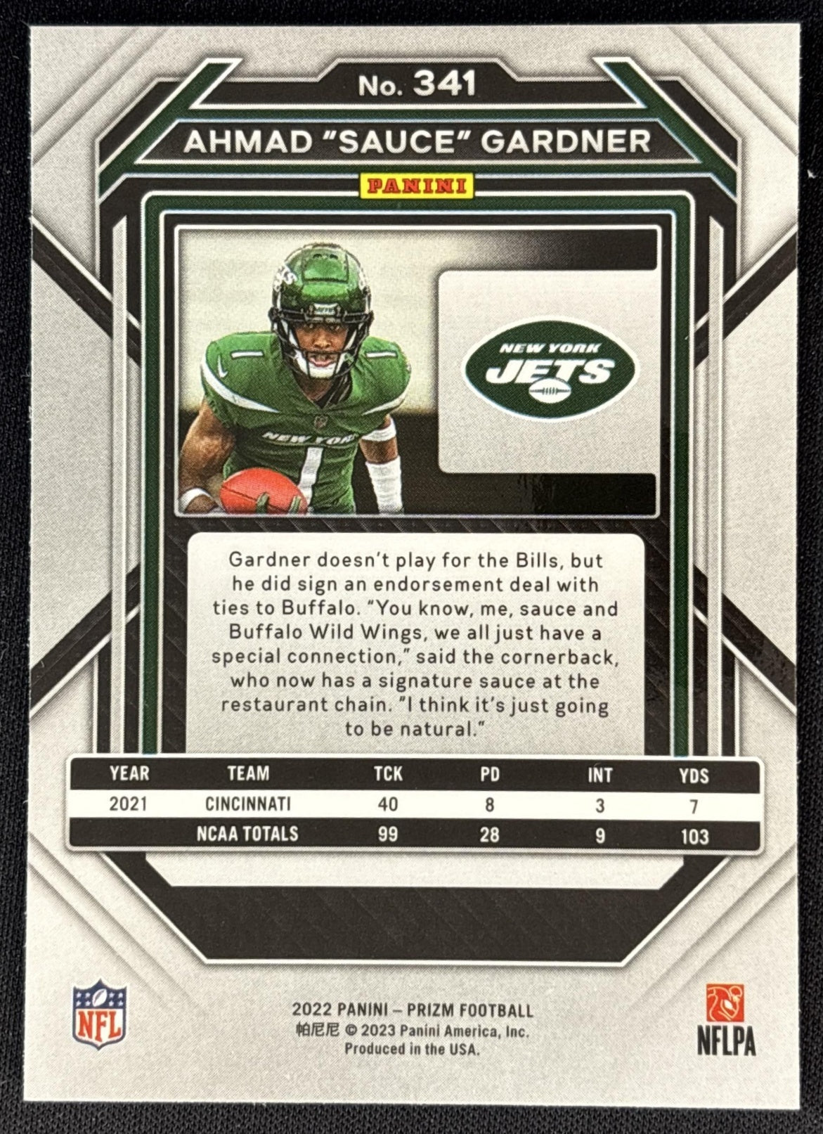 Ahmad "Sauce" Gardner 2022 Panini Prizm Jets