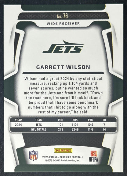 Garrett Wilson 2025 Panini Certified Mirror Pink /225 Jets back
