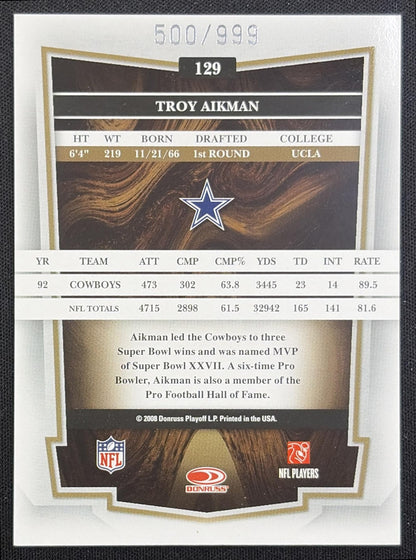 Troy Aikman 2008 Donruss Classics /999 Cowboys Dallas Cowboys back