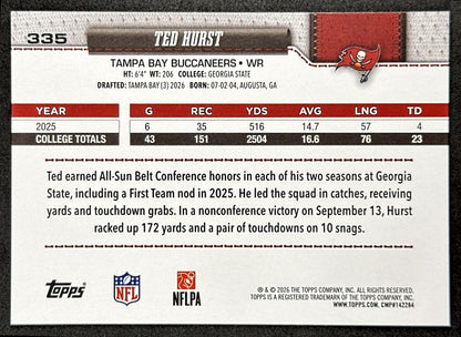 Ted Hurst 2026 Topps Flagship Rookie Buccaneers Sports Trading Cards