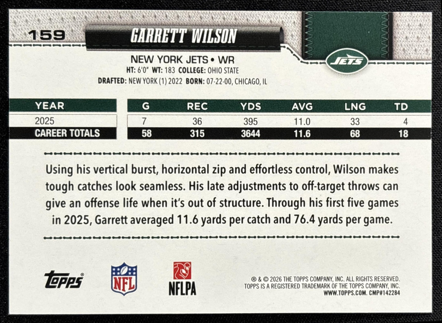 Garrett Wilson 2026 Topps Football Leather Foil Jets
