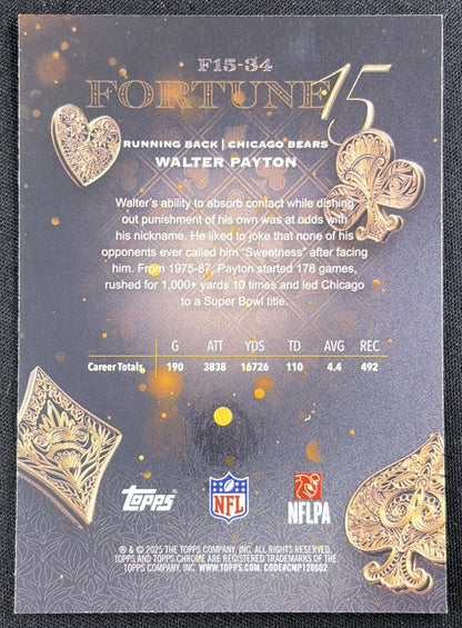 Walter Payton 2025 Topps Chrome Fortune 15 Aqua Refractor /199 Bears Chicago Bears