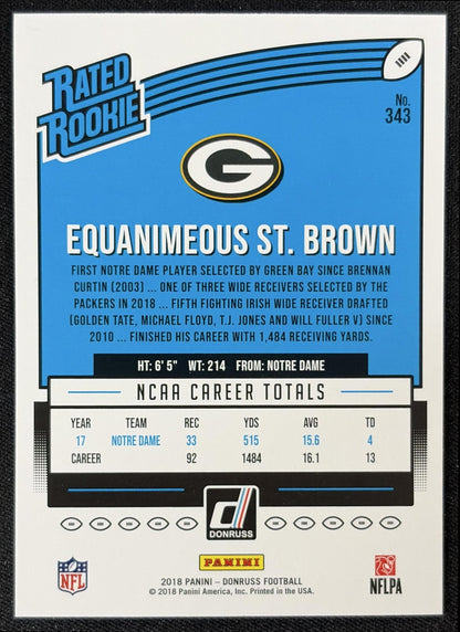 Equanimeous St. Brown 2018 Panini Donruss Press Proof Bronze Packers