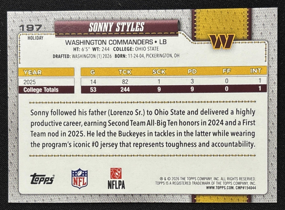 Sonny Styles 2026 Topps Holiday Glitter Commanders