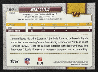 Sonny Styles 2026 Topps Holiday Glitter Commanders