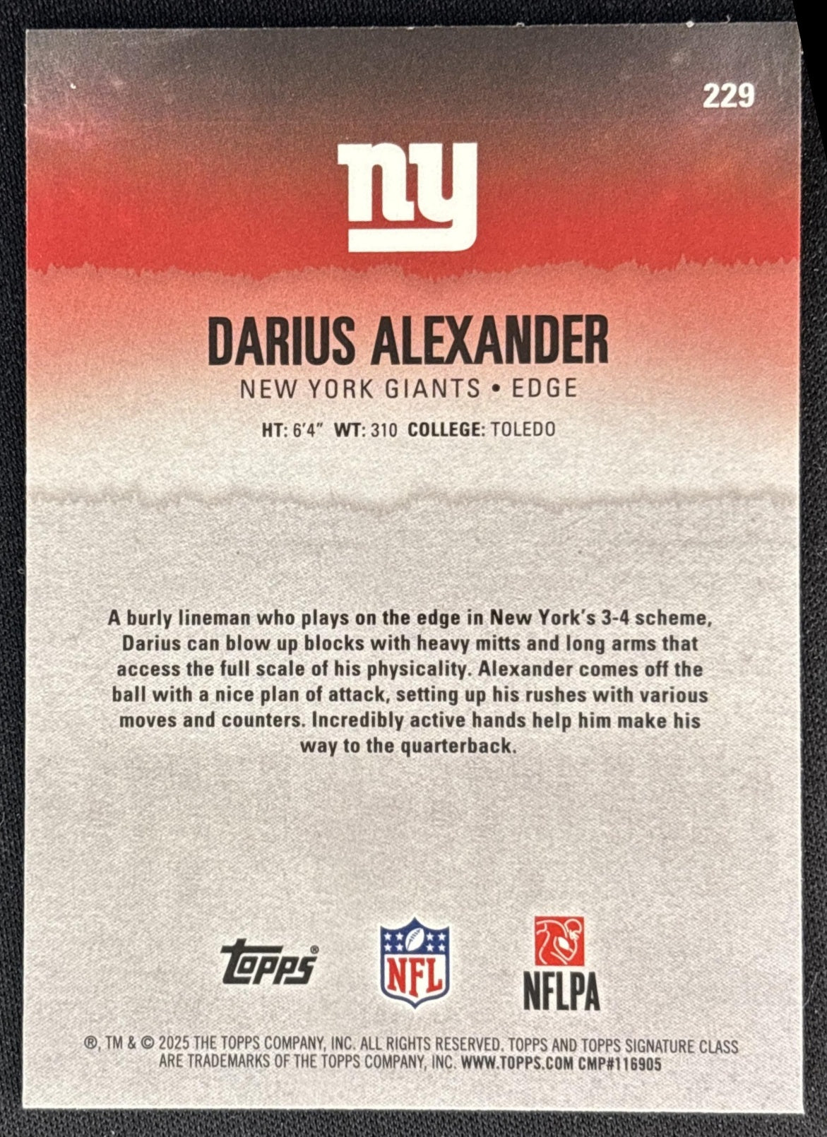 Darius Alexander 2025 Signature Class Chrome Rookie Silver Refractor /275