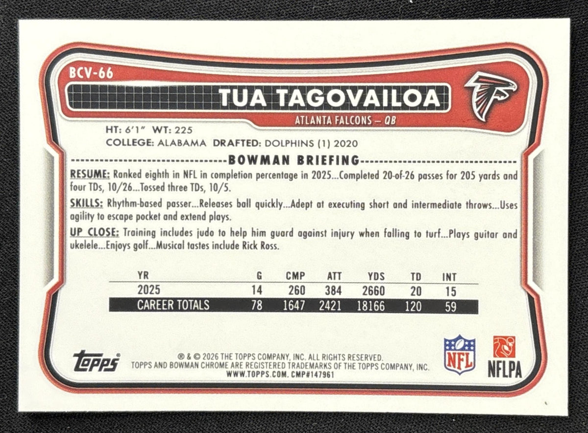 Tua Tagovailoa 2026 Bowman Chrome NFL Mojo Refractor Falcons back
