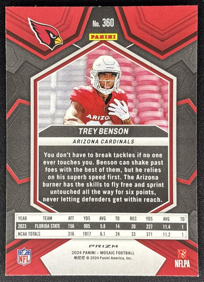 Trey Benson 2024 Panini Mosaic Green Prizm Cardinals Sports Trading Cards