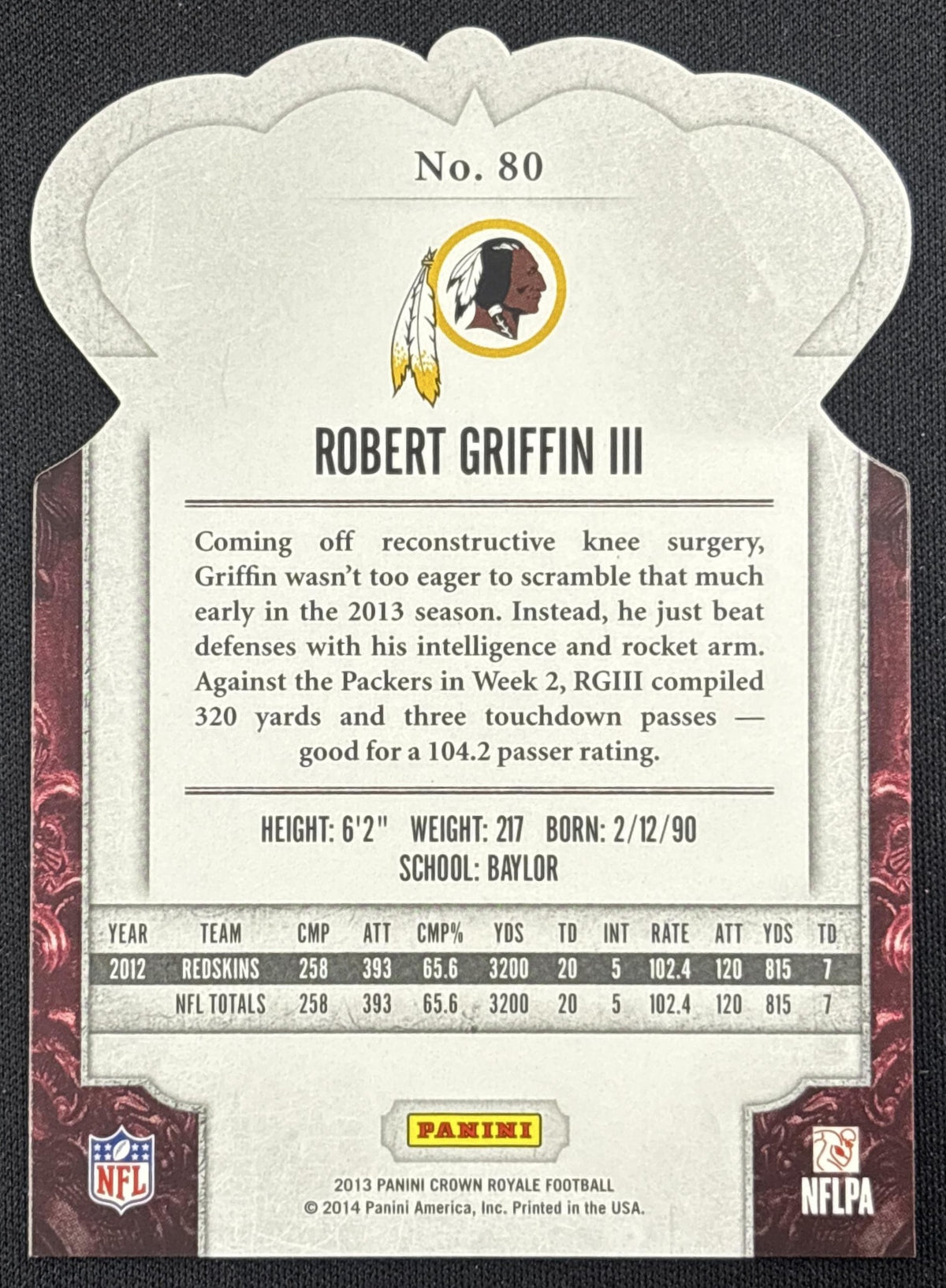 Robert Griffin III 2013 Panini Crown Royale Bronze Holo Die Cut Crown/299 Redskins