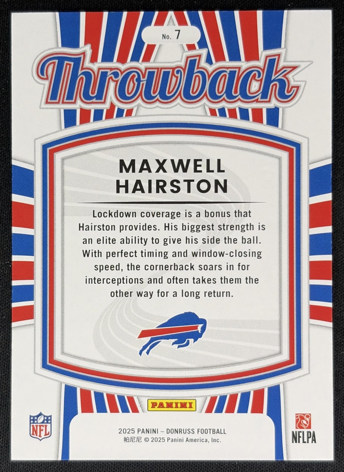 Maxwell Hairston 2025 Donruss Rated Rookie Throwback Studio Series /100 Bills back