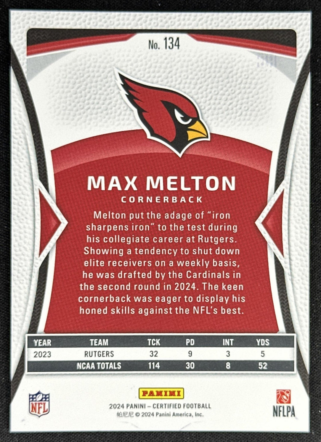 Max Melton 2024 Panini Certified Rookies Blue Mirror /75 Cardinals