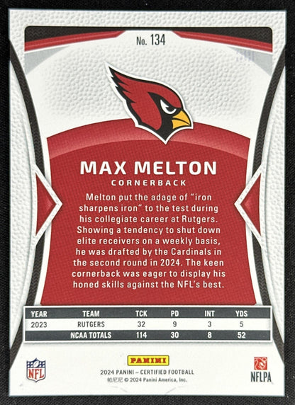 Max Melton 2024 Panini Certified Rookies Blue Mirror /75 Cardinals