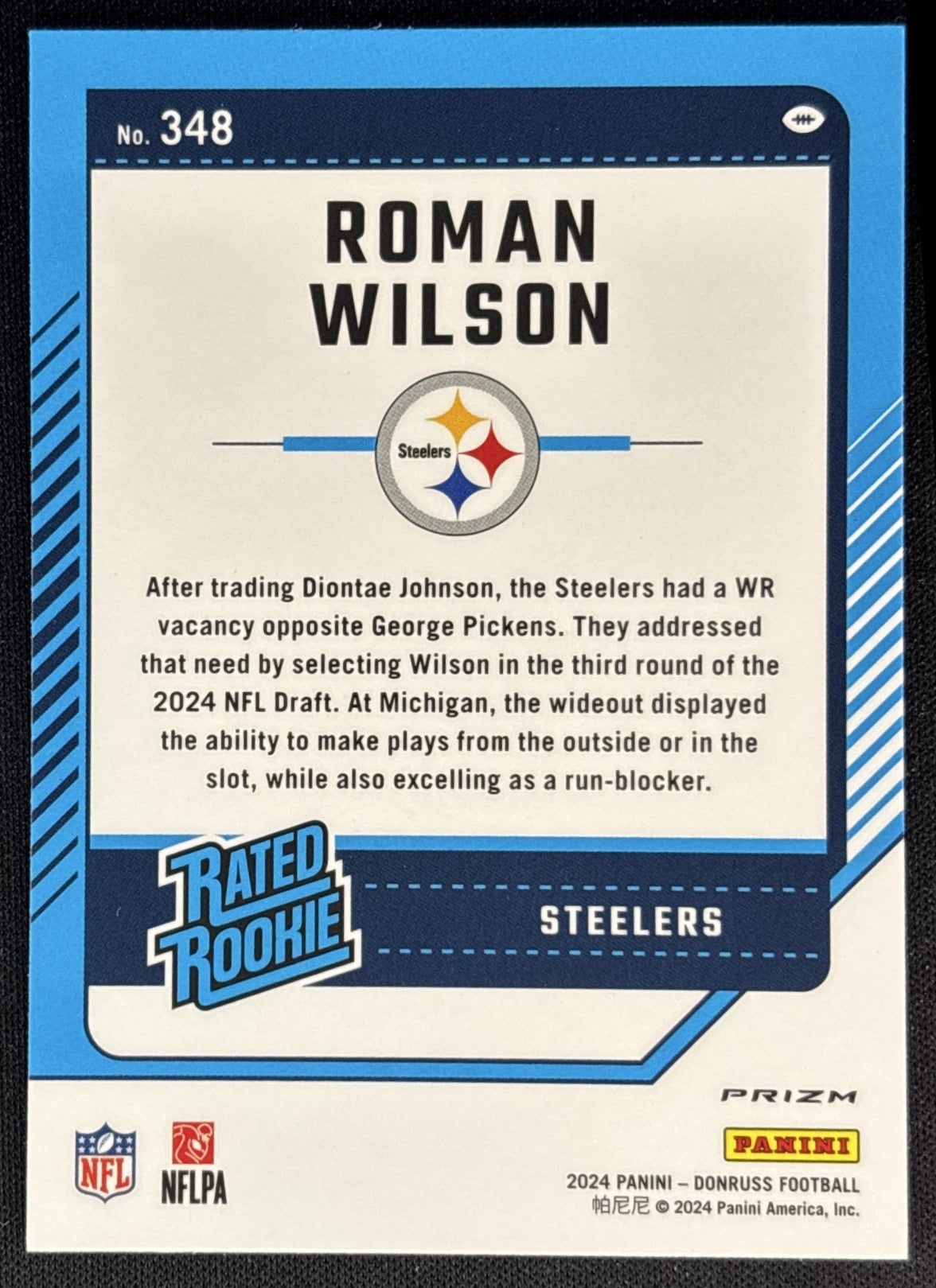 Roman Wilson 2024 Panini Donruss Optic Rated Rookie Preview Red Wave Steelers