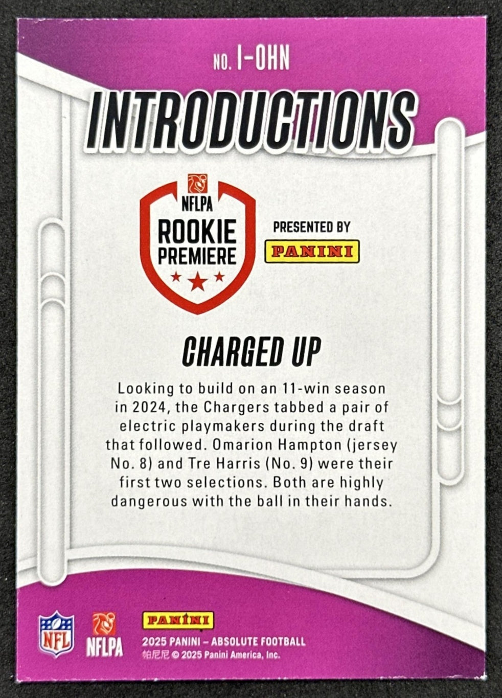 Charged Up 2025 Panini Absolute Introductions Chargers Sports Trading Cards