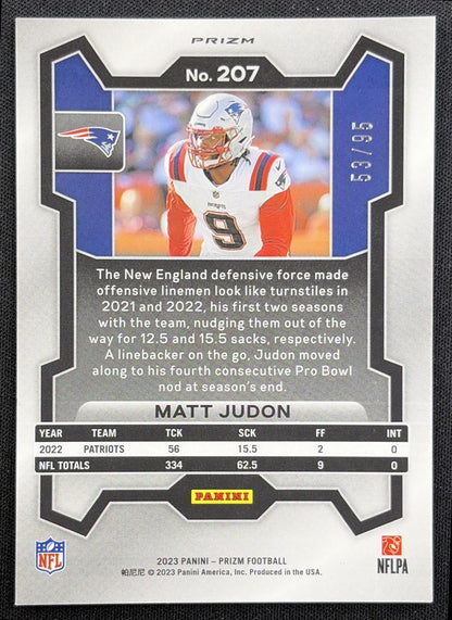 Matt Judon 2023 Panini Prizm No Huddle Blue /95 Patriots