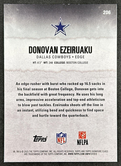 Donovan Ezeiruaku 2025 Topps Signature Class Rookie Green & Purple Foil Cowboys back sports trading card