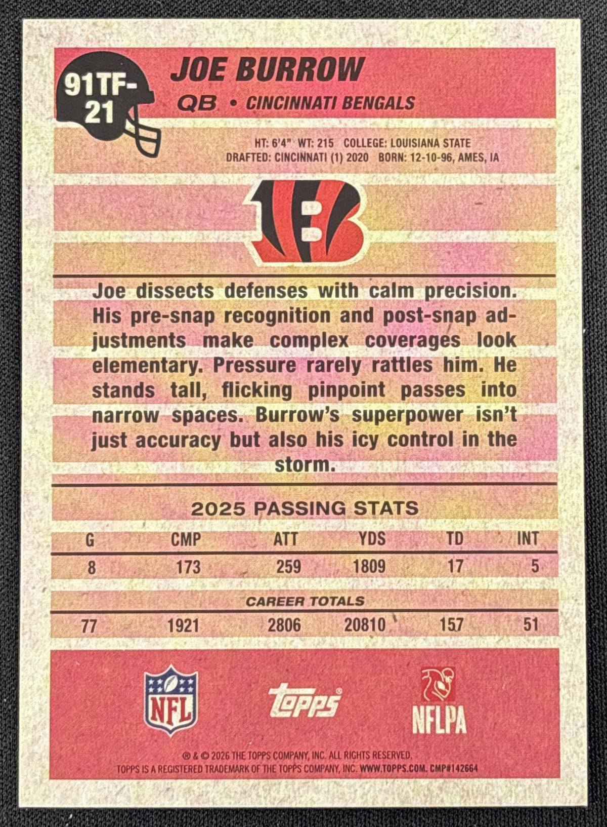 Joe Burrow 2026 Topps 1991 Crackle Foil Bengals