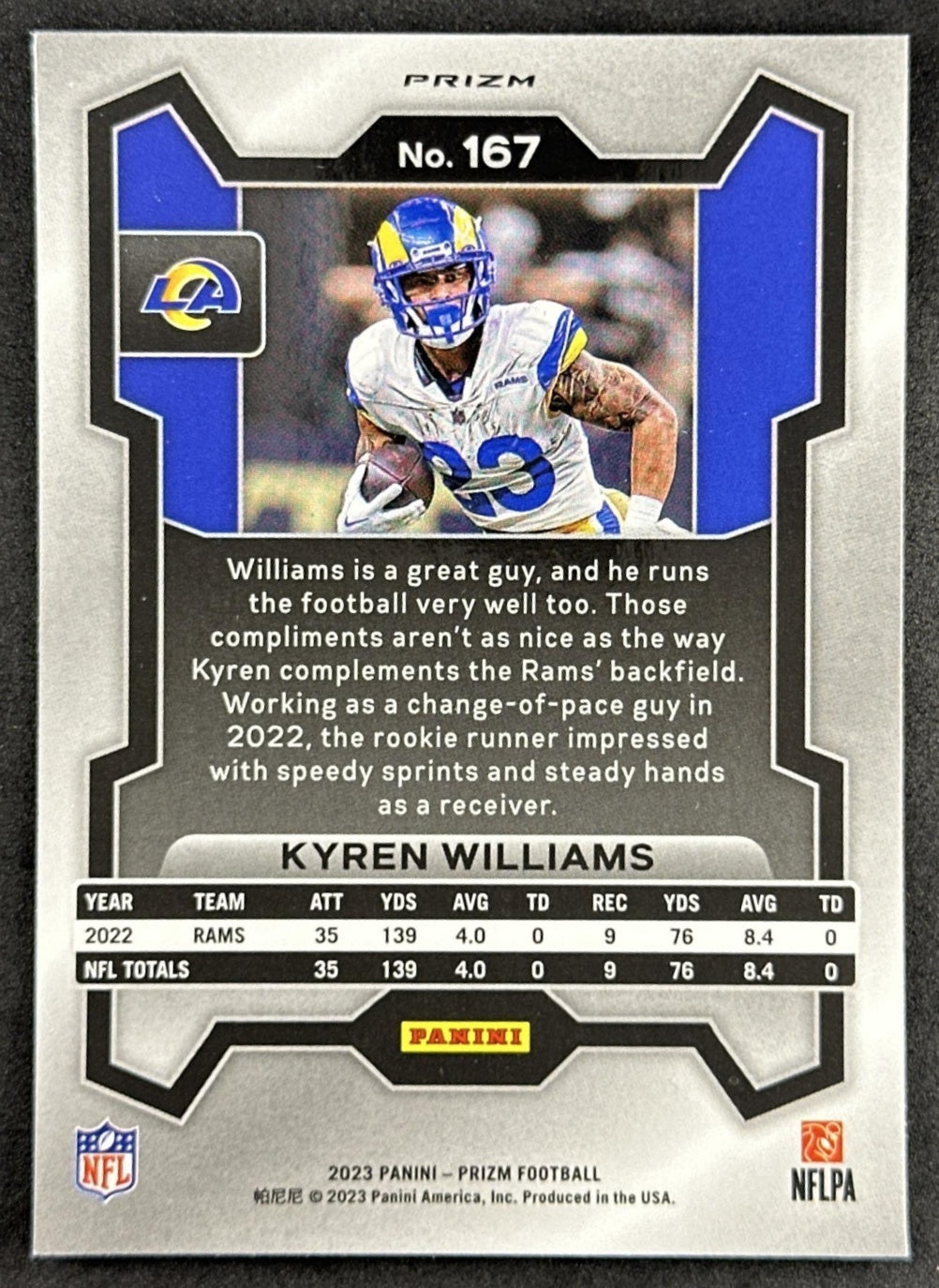 Kyren Williams 2023 Panini Prizm Silver Rams Sports Trading Card
