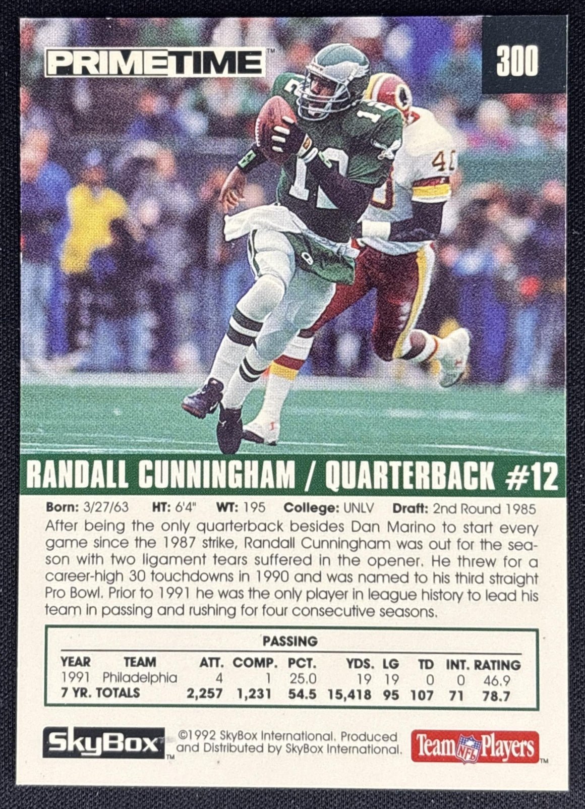 Randall Cunningham 1992 Sky Box Prime Time Eagles Sports Trading Card