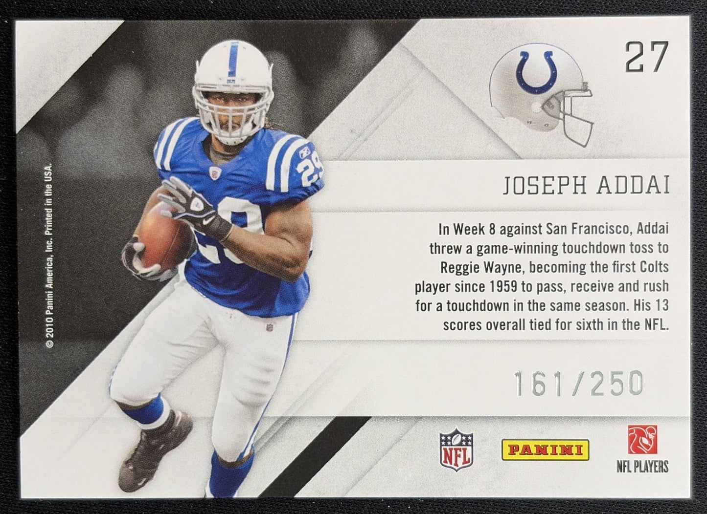 Joseph Addai 2010 Panini Prestige Prestigious Pros Green /250 Colts back